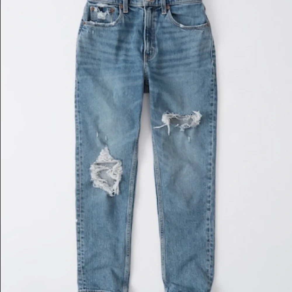 Abercrombie & Fitch High Rise Mom Jeans - Medium Wash, Ripped - Picture 1 of 8